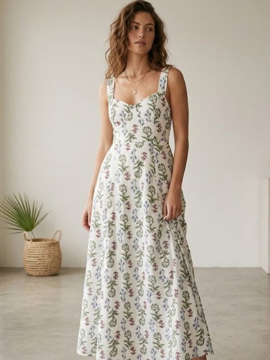 Avec Les Filles Dresses & Skirts - NWT Avec Les Filles White Maxi Bustier Cotton Dress Pastel Floral Print Feminine